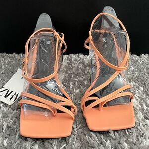 NWT Zara Strappy Heeled Leather Sandals